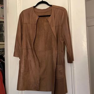 brown micro suede long blazer